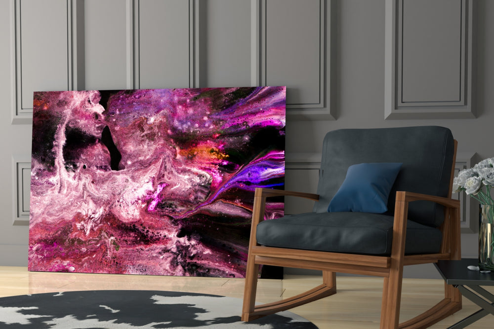 Purple Space glass print enhancing a lounge with editorial drama