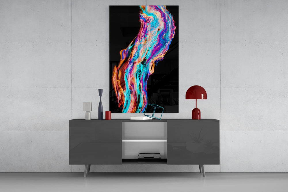 Colored Flow panel catching gallery light to reveal its iridescent flow