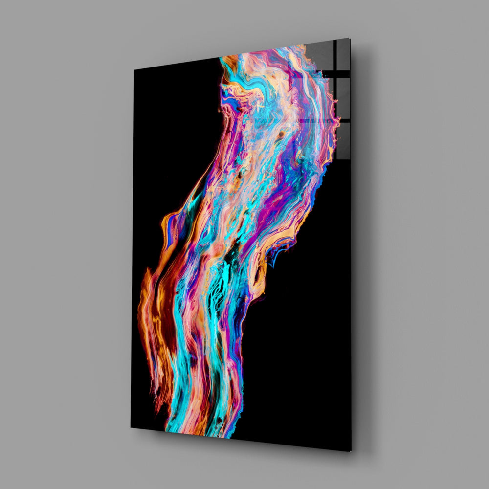 Iridescent-ribbon panel bringing kinetic motion to a contemporary living space