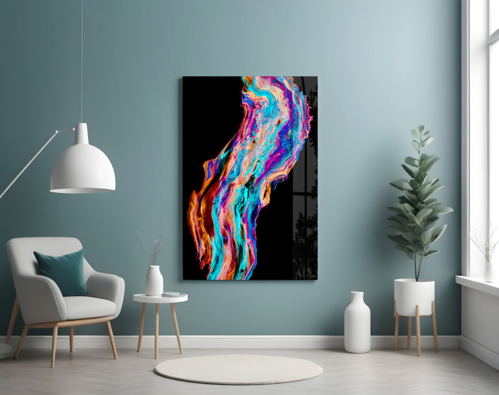 Colored Flow glass wall art styled above a desk in a creative teen room