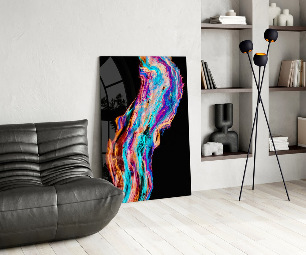 Colored Flow panel adding vertical drama to a hallway