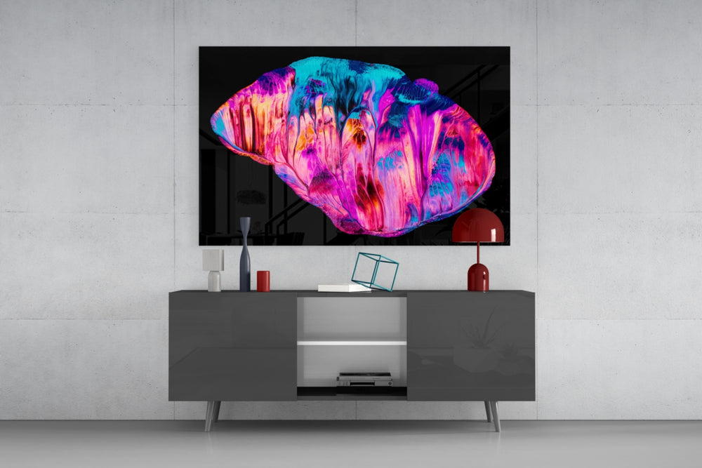 Abstract Pink panel catching gallery light to reveal its kinetic cascade