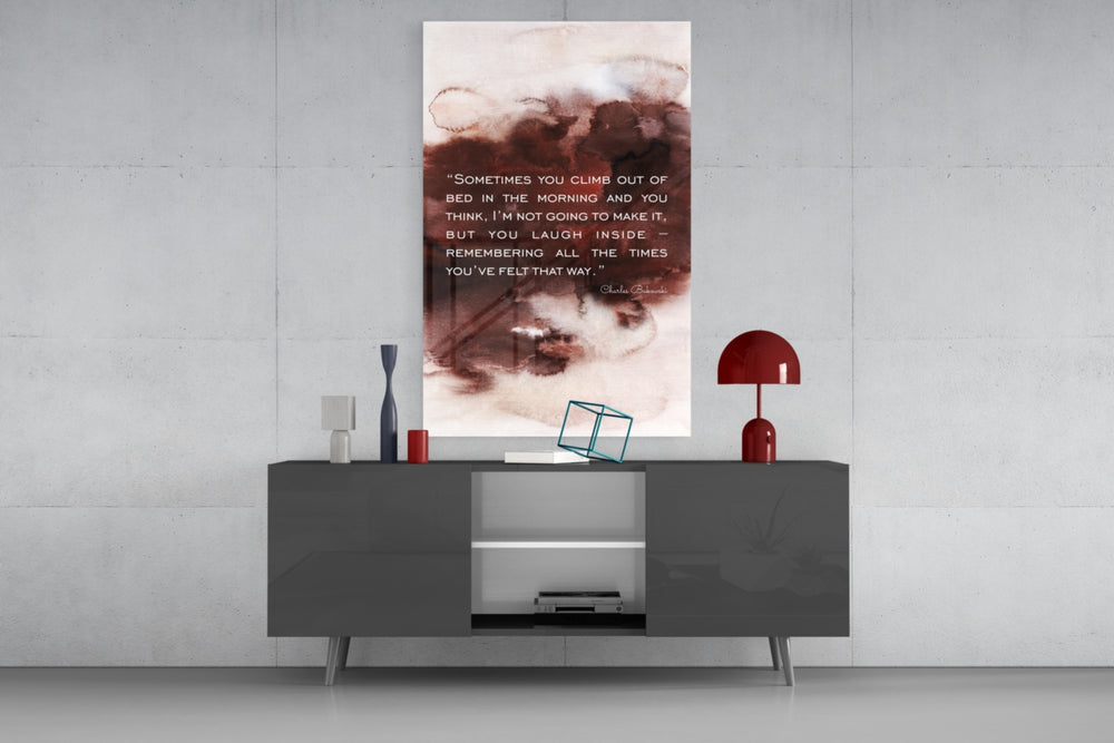 Bukowski Quotes panel catching soft light to reveal its painterly wash