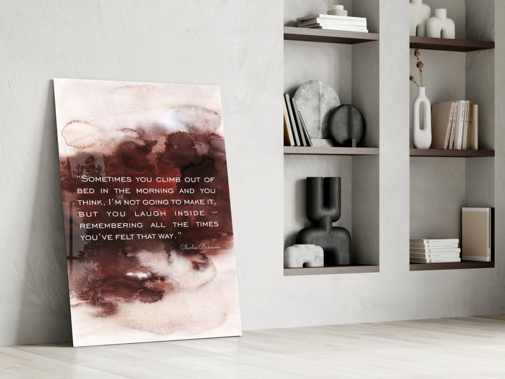 Bukowski Quotes glass print enhancing a library with editorial spirit