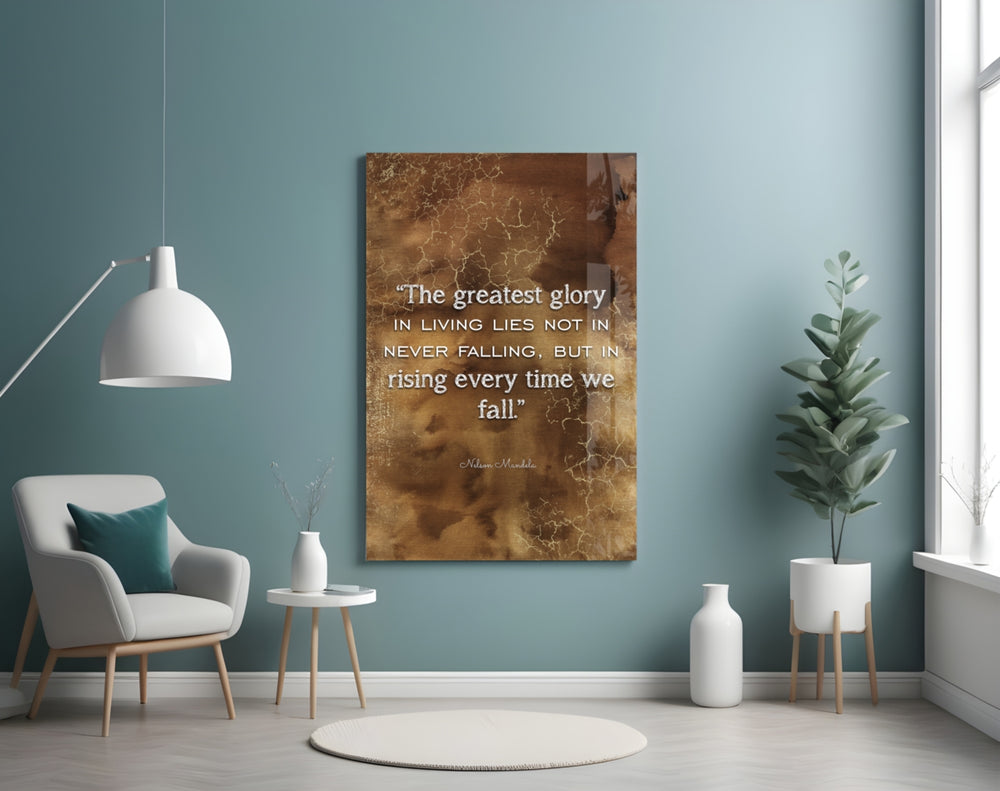 Mandela Quotes glass wall art styled above a desk in an executive-mood study