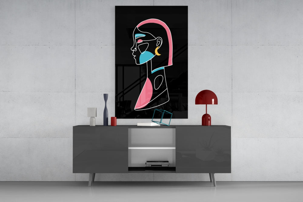 Abstract Colorful Portrait panel catching gallery light to reveal its angular silhouette