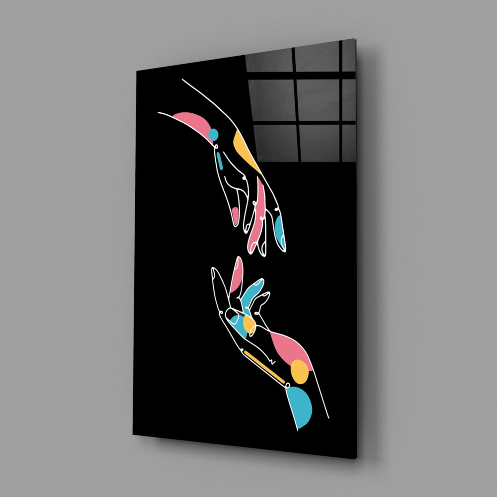 Reaching-hands panel bringing romantic intimacy to a contemporary living space