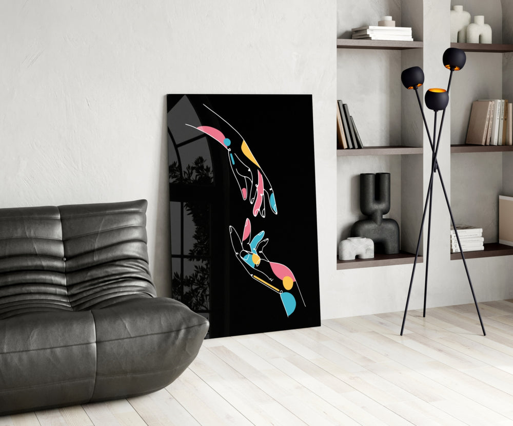 Abstract Colorful Hands panel adding editorial mood to a dressing area