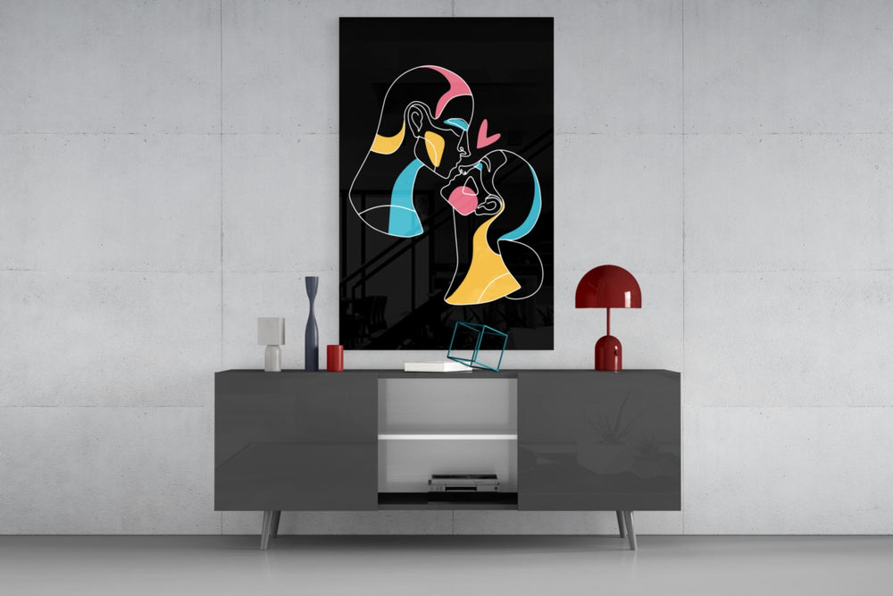 Abstract Colorful Portrait panel catching gallery light to reveal its embracing pose