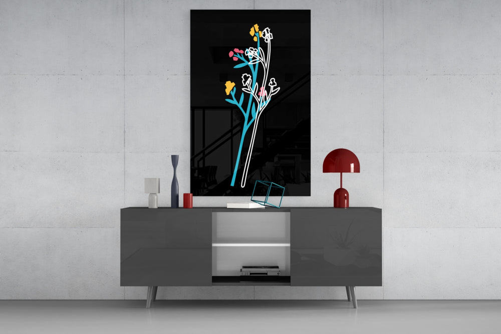 Abstract Colorful Flowers panel catching gallery light to reveal its bold contour