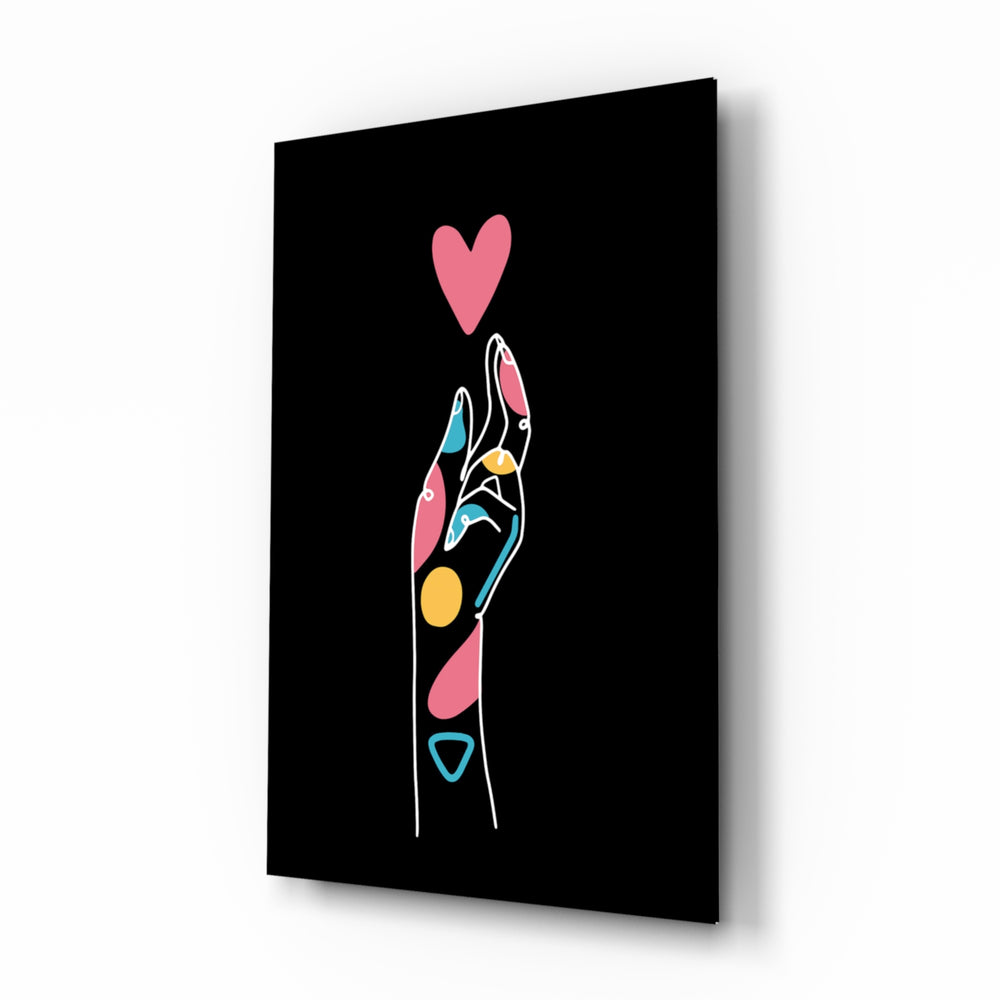 Abstract Colorful Hand glass wall art displayed above a console in a designer interior