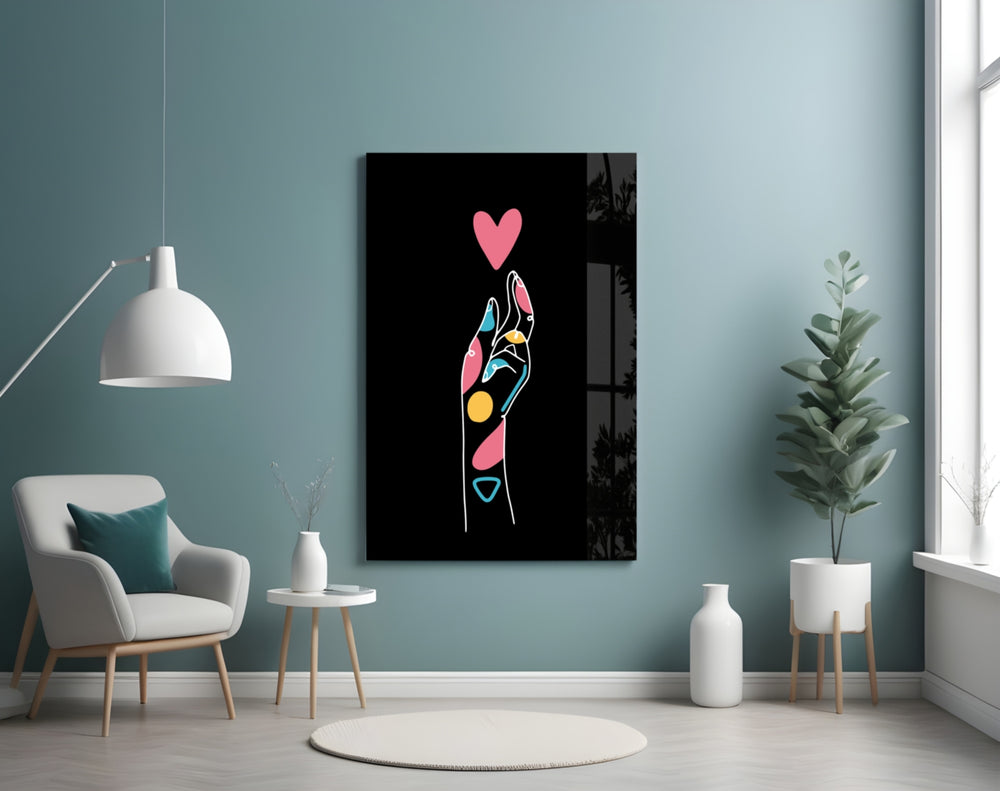 Abstract Colorful Hand glass wall art styled above a vanity in a powder room