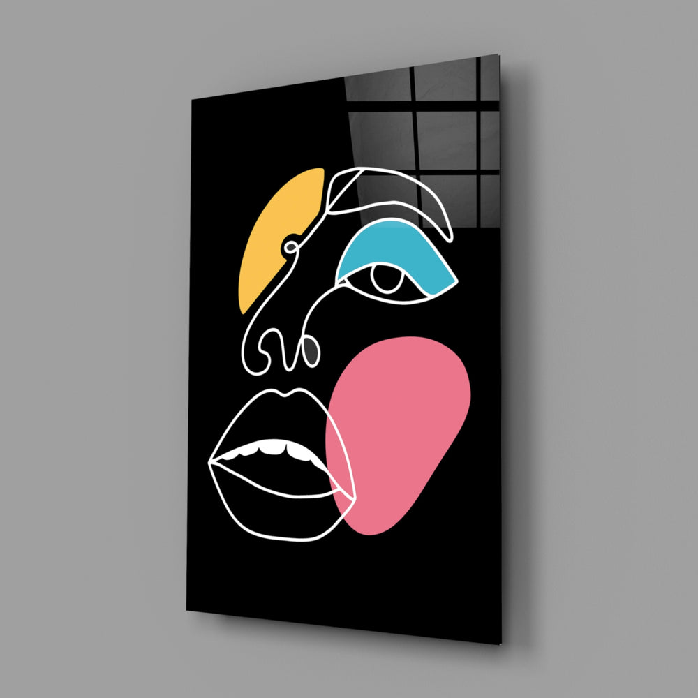 Face-fragment panel bringing editorial spark to a contemporary living space