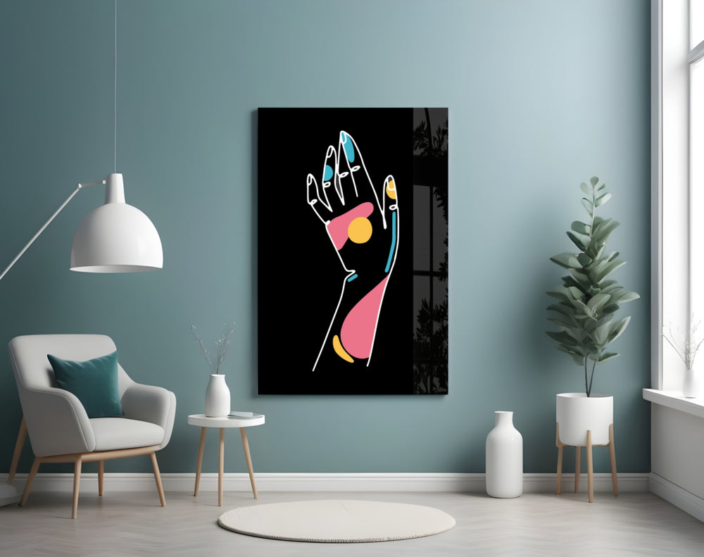Abstract Colorful Hand glass wall art styled above a vanity in a powder room