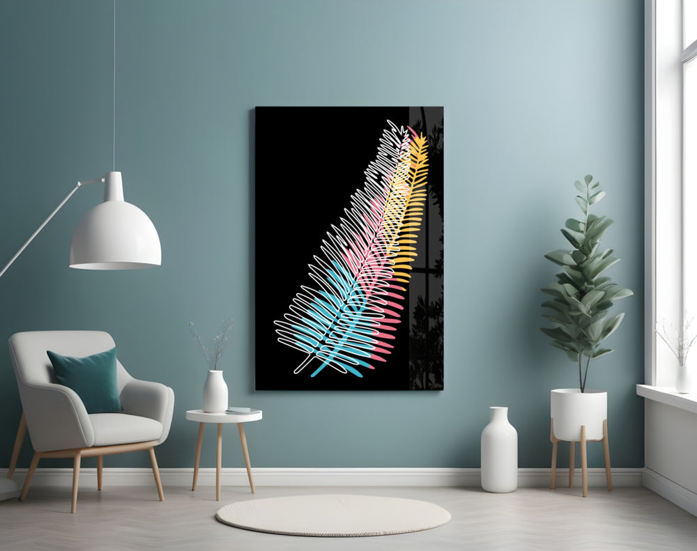Colorful Fern glass wall art styled above a vanity in a powder room