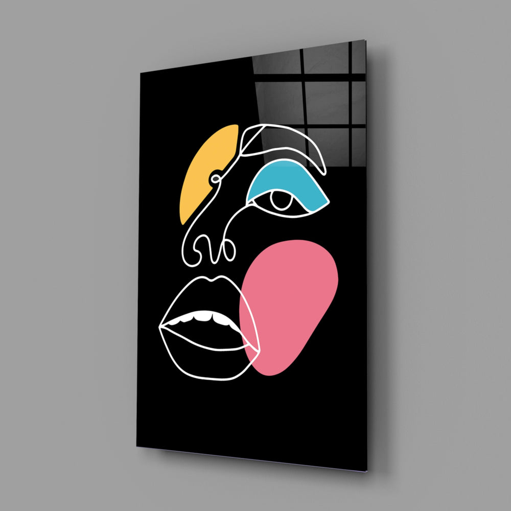 Face-fragment panel bringing editorial spark to a contemporary living space