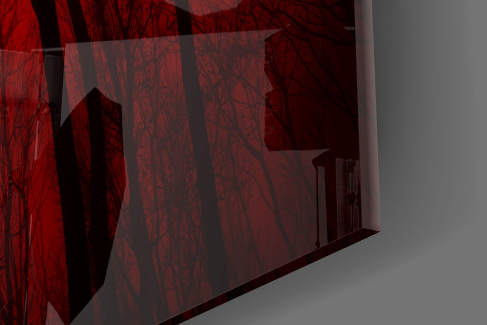 Red Sky artwork anchoring a wall with moody edgy palette