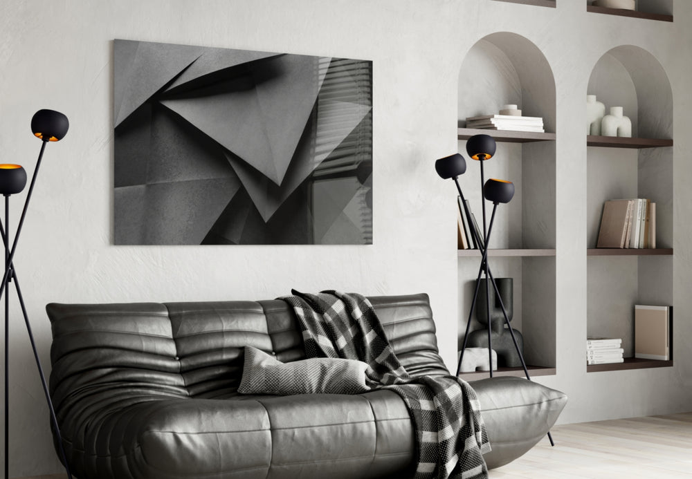 Cold Wall glass wall art styled above a desk in an editorial study