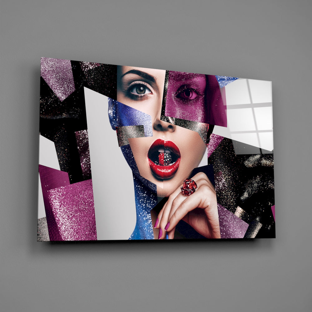 Editorial-collage panel bringing fashion drama to a contemporary living space