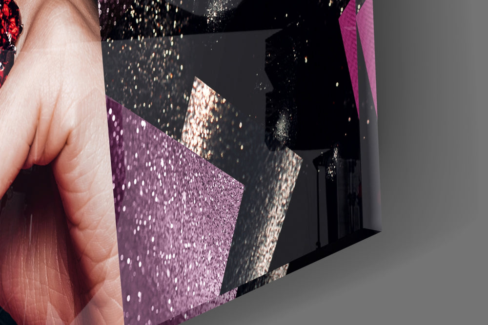 Women's artwork anchoring a wall with bold editorial palette