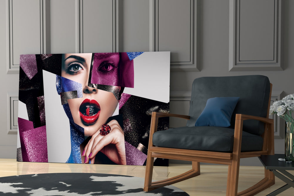 Women's glass print enhancing a foyer with statement focal point