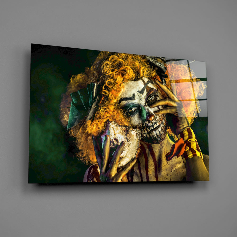 Horror-clown panel bringing carnival-noir edge to a contemporary living space