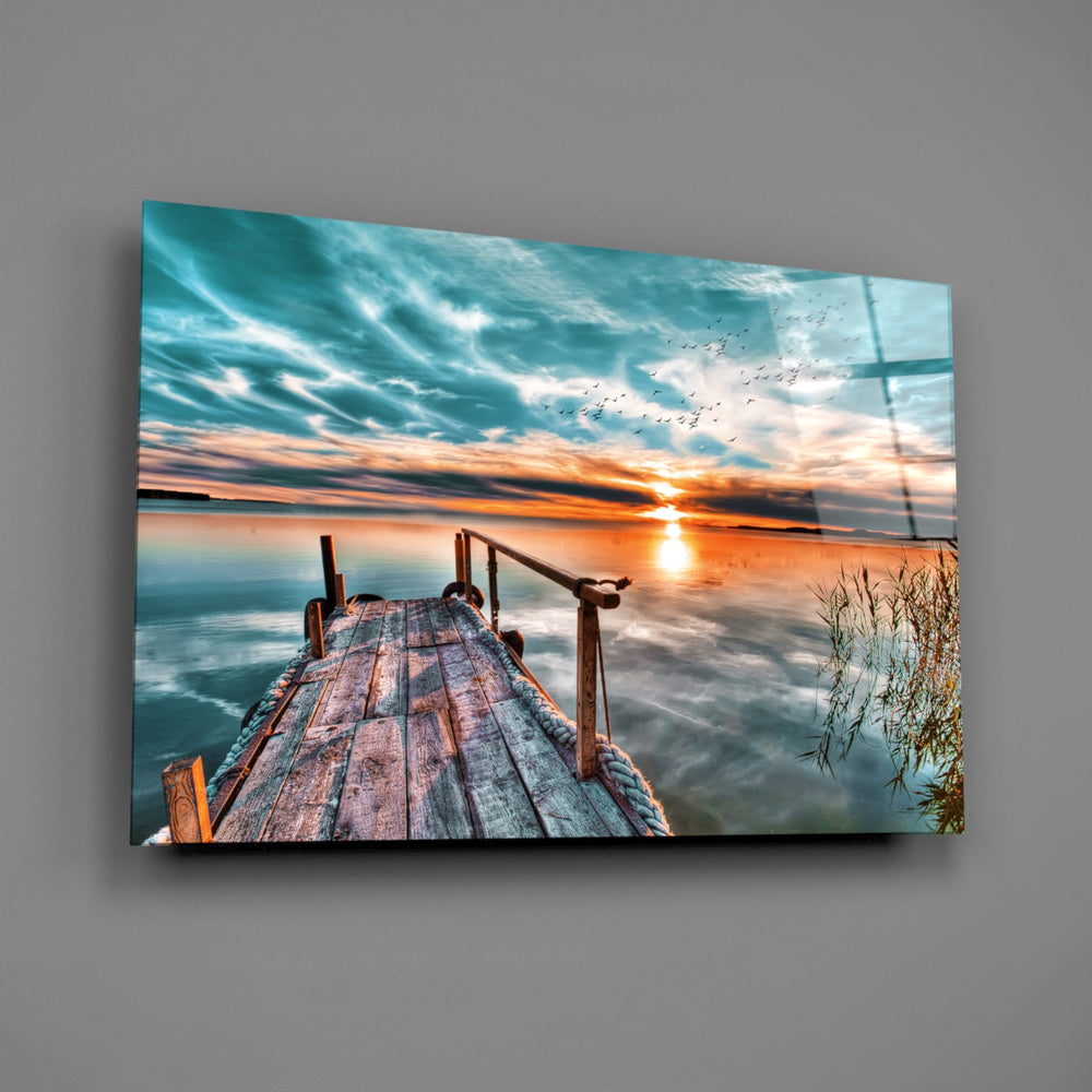 Sunset-dock panel bringing cinematic warmth to a contemporary living space