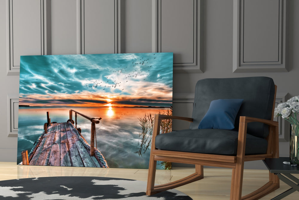 Sunset glass print enhancing a hallway with horizon poetry