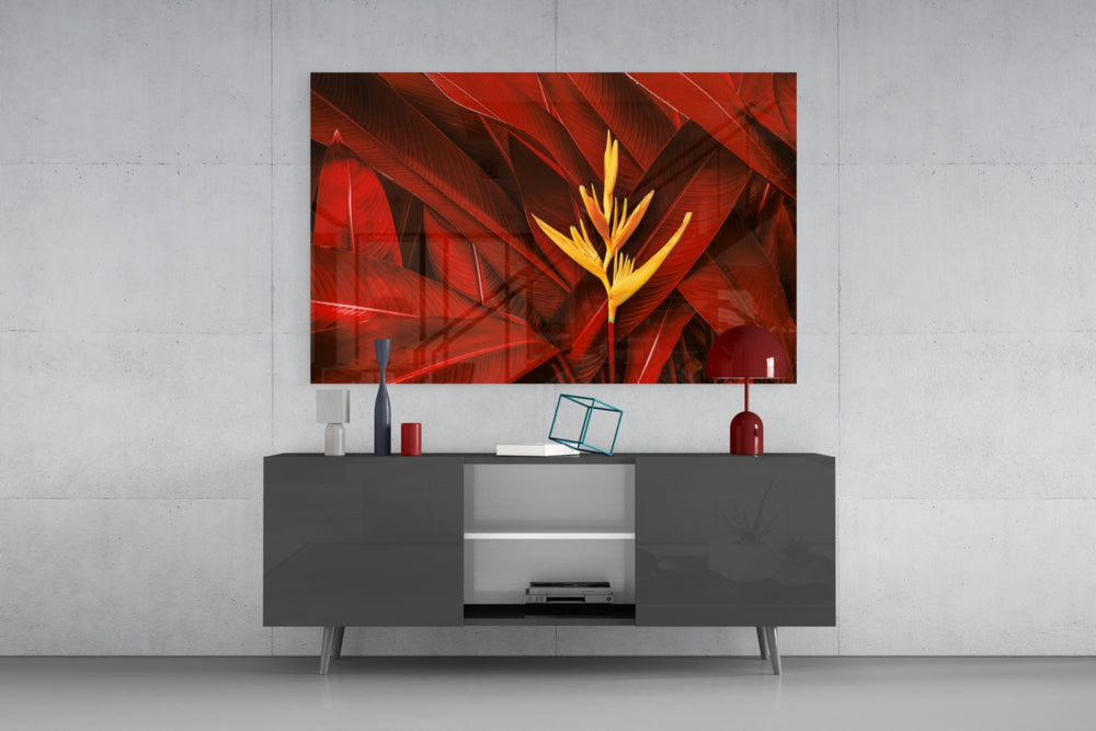 Red Leaves panel catching daylight to reveal its tactile foliage