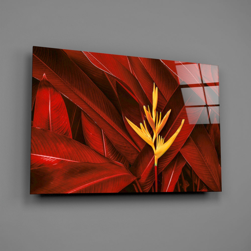 Crimson-tropical panel bringing exotic drama to a contemporary living space