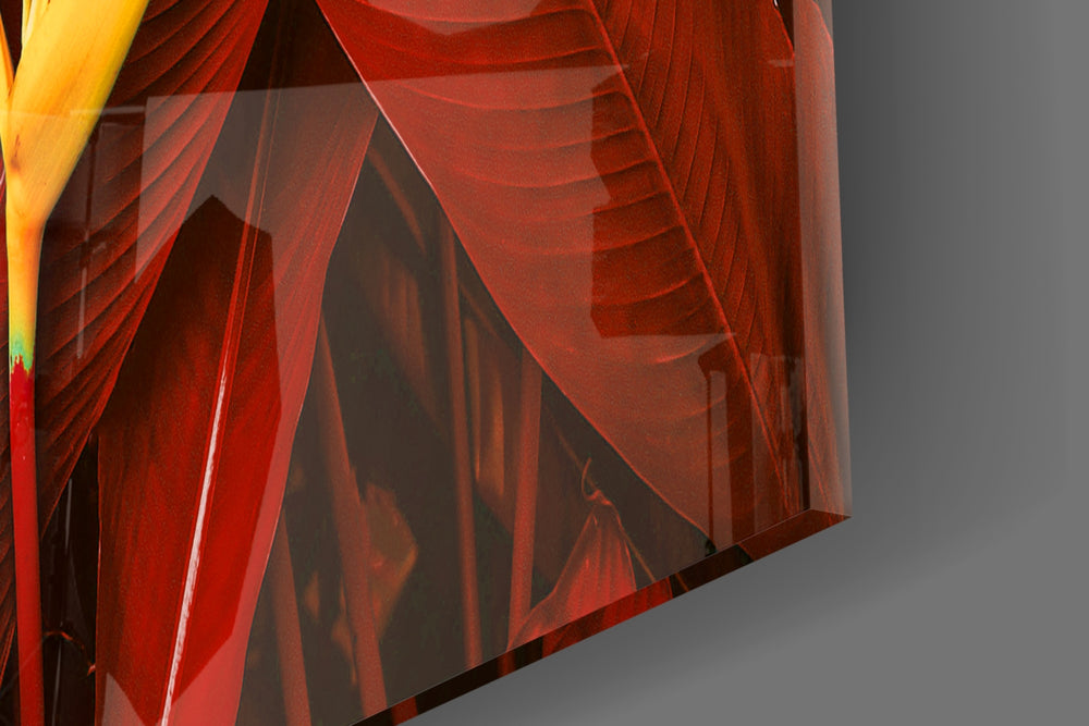 Red Leaves artwork anchoring a wall with bold tropical palette
