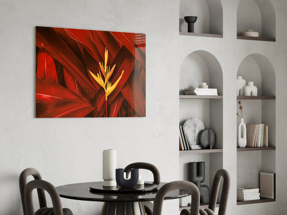 Red Leaves panel adding statement focal point to a foyer