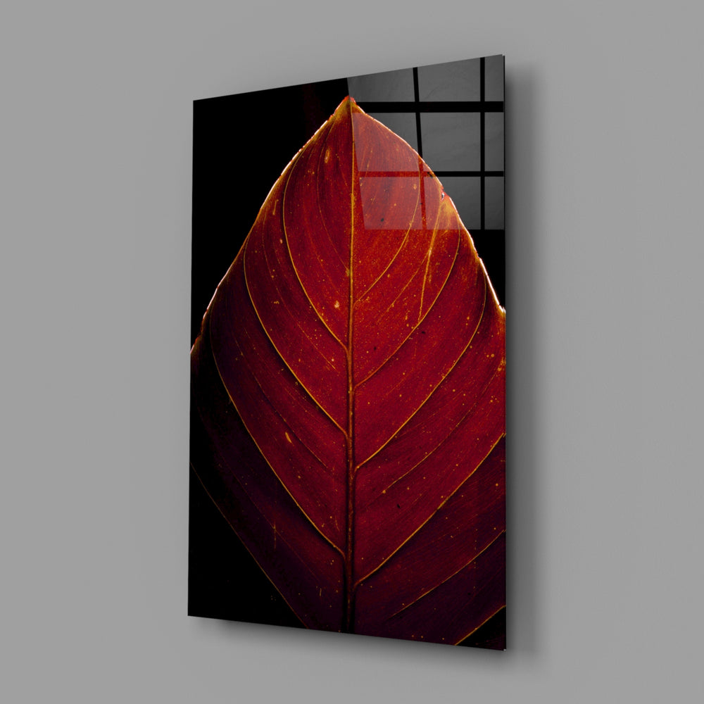 Crimson-leaf panel bringing biophilic warmth to a contemporary living space