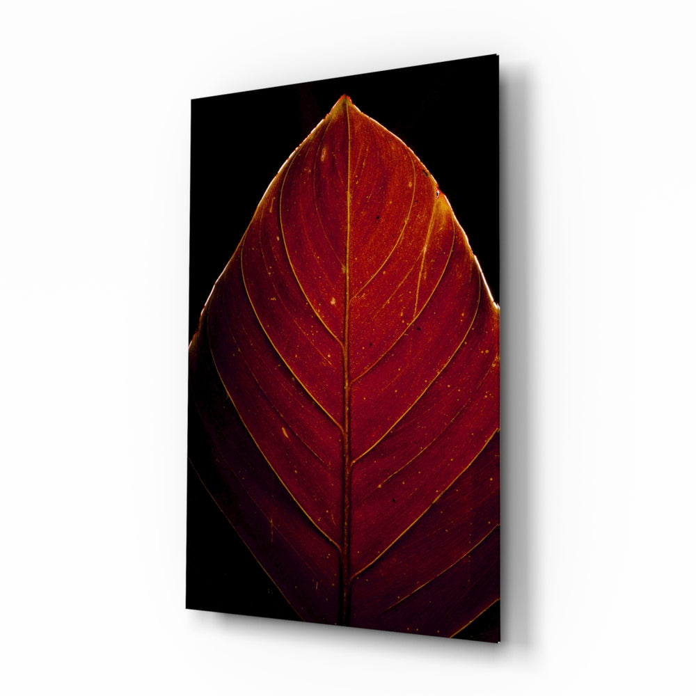 Red Leaf glass wall art displayed above a console in a designer interior