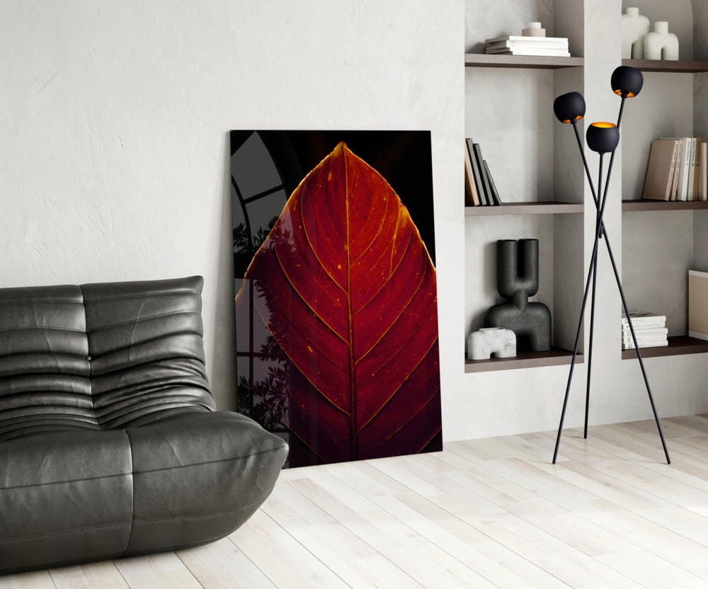 Red Leaf panel adding botanical drama to a sunroom