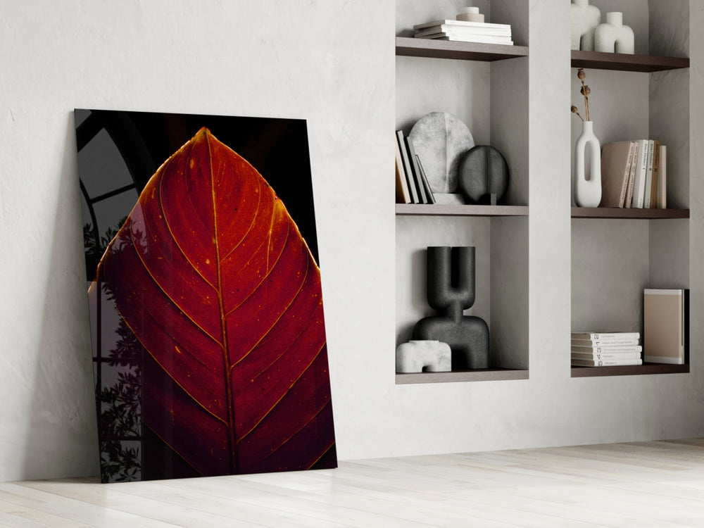 Red Leaf glass print enhancing a dining room with exotic warmth