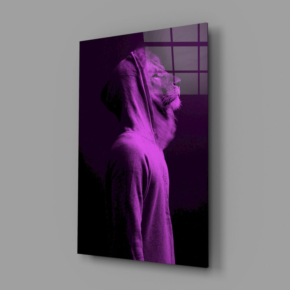 Violet-lion panel bringing surreal contemplation to a contemporary living space