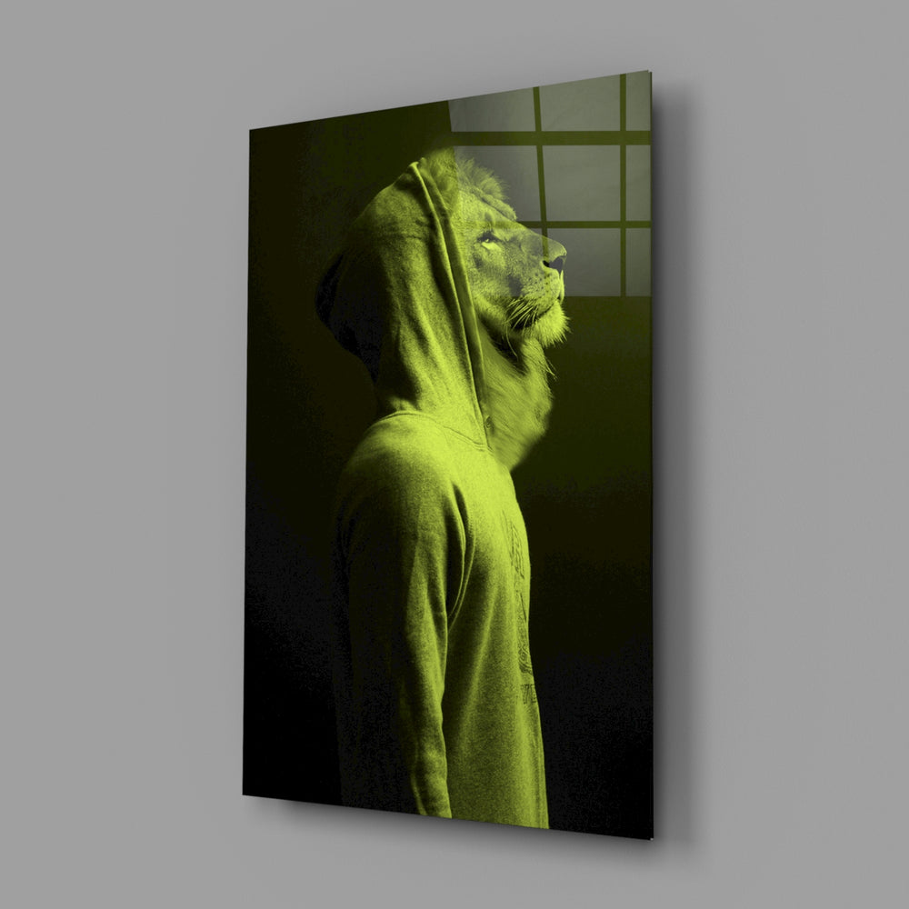Lime-lion panel bringing surreal contemplation to a contemporary living space