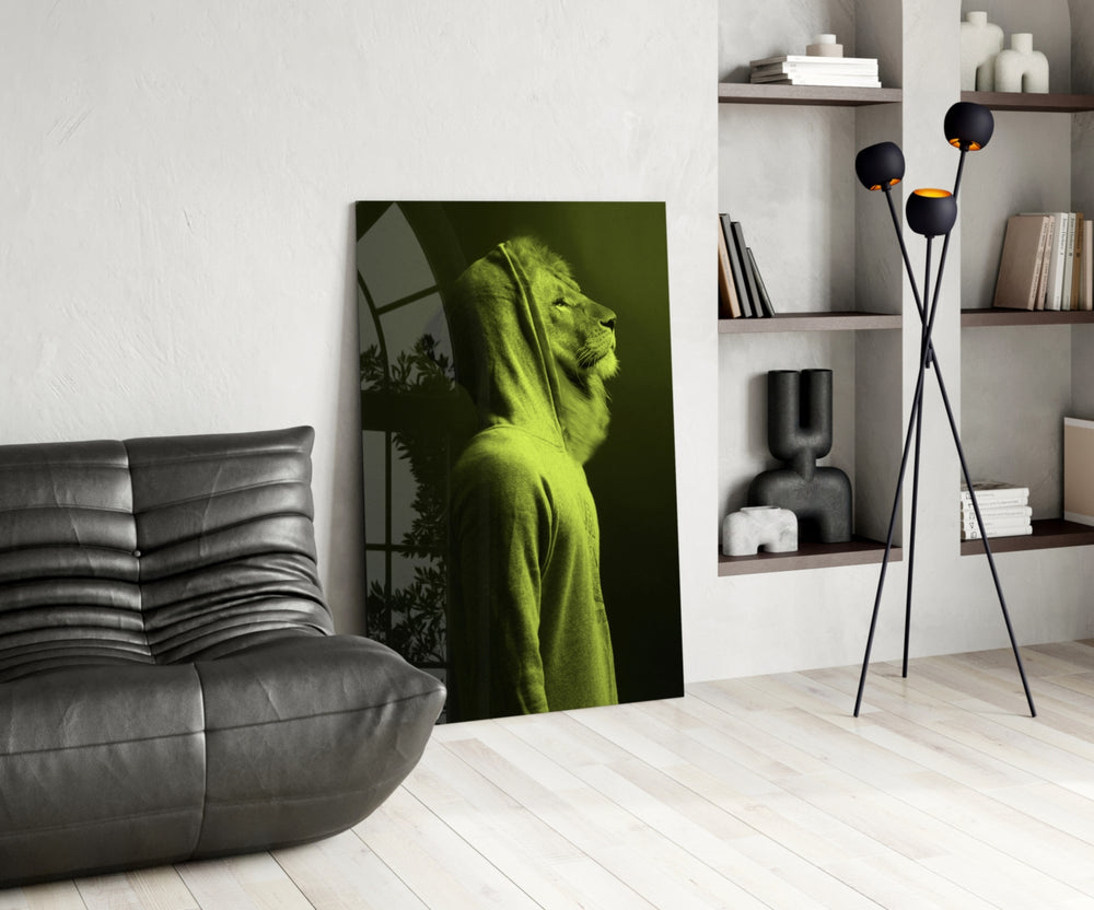 Green Lion Head panel adding edgy mood to a teen room