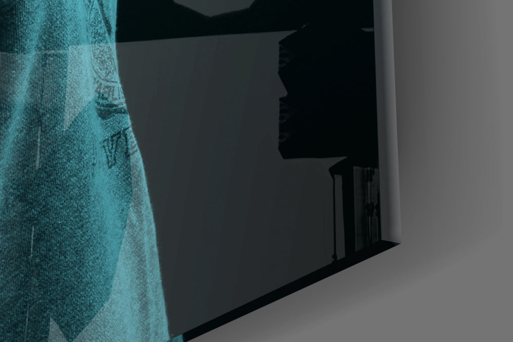 Blue Lion Head artwork anchoring a wall with moody conceptual palette