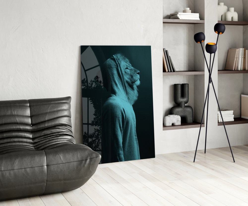 Blue Lion Head panel adding edgy mood to a teen room