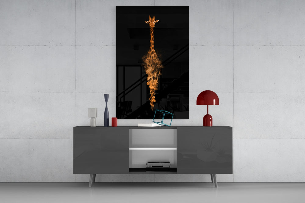 Giraffe panel catching low light to reveal its kinetic smoke