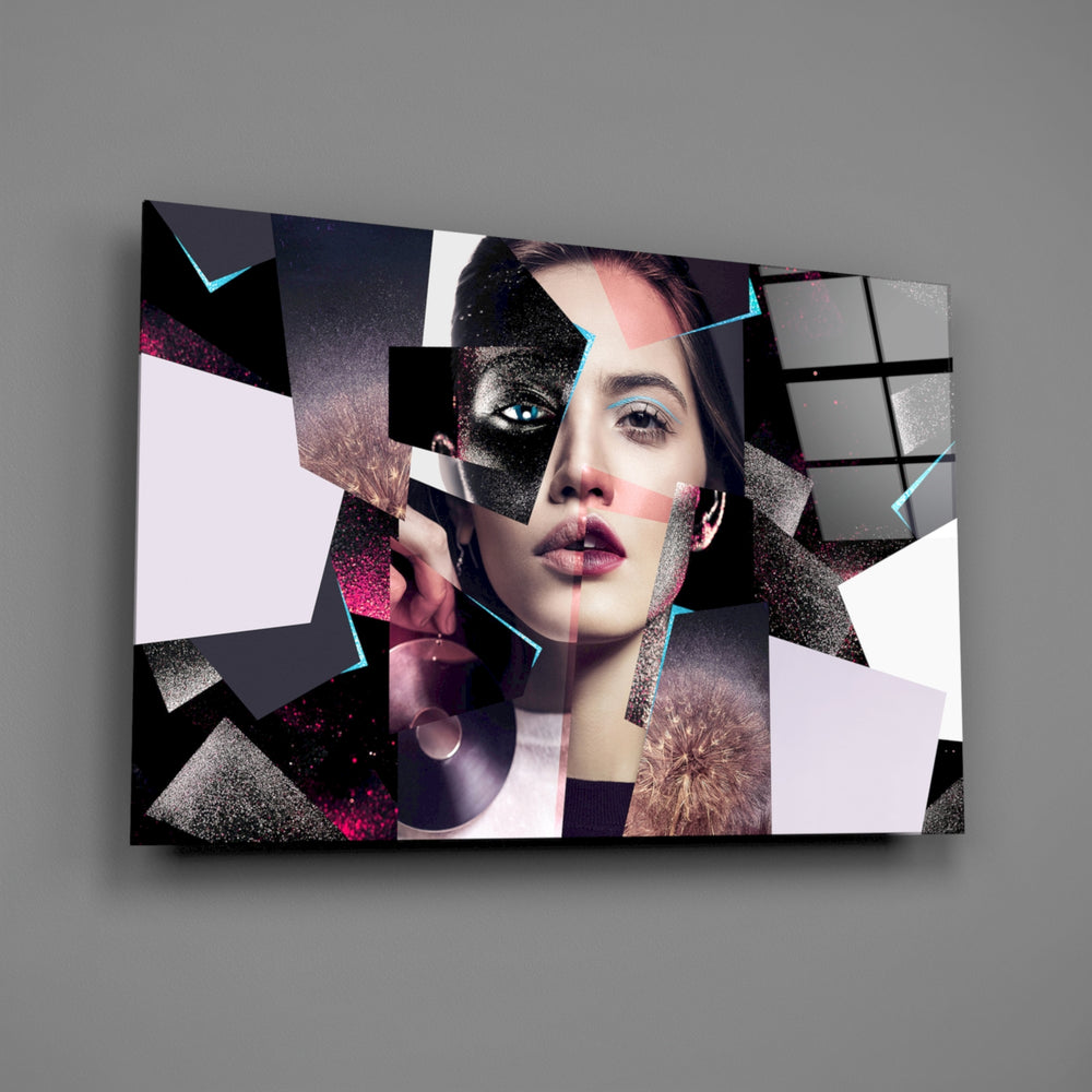 Magenta-collage panel bringing editorial drama to a contemporary living space