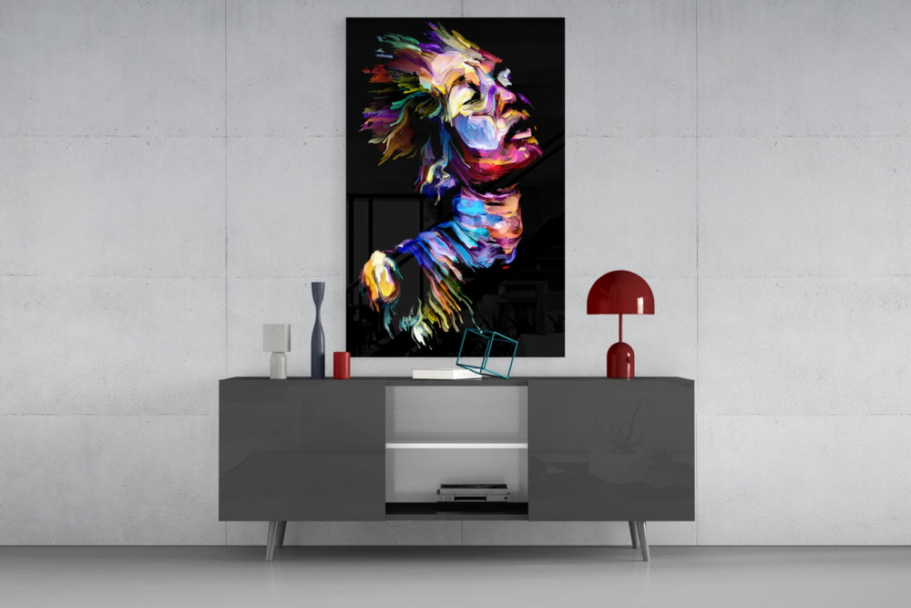 Effect Woman panel catching gallery light to reveal its kinetic strokes