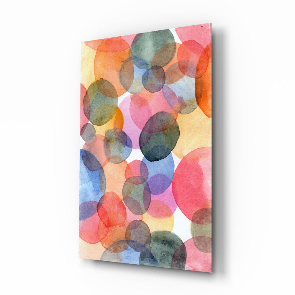 Watercolor glass wall art displayed above a console in a designer interior