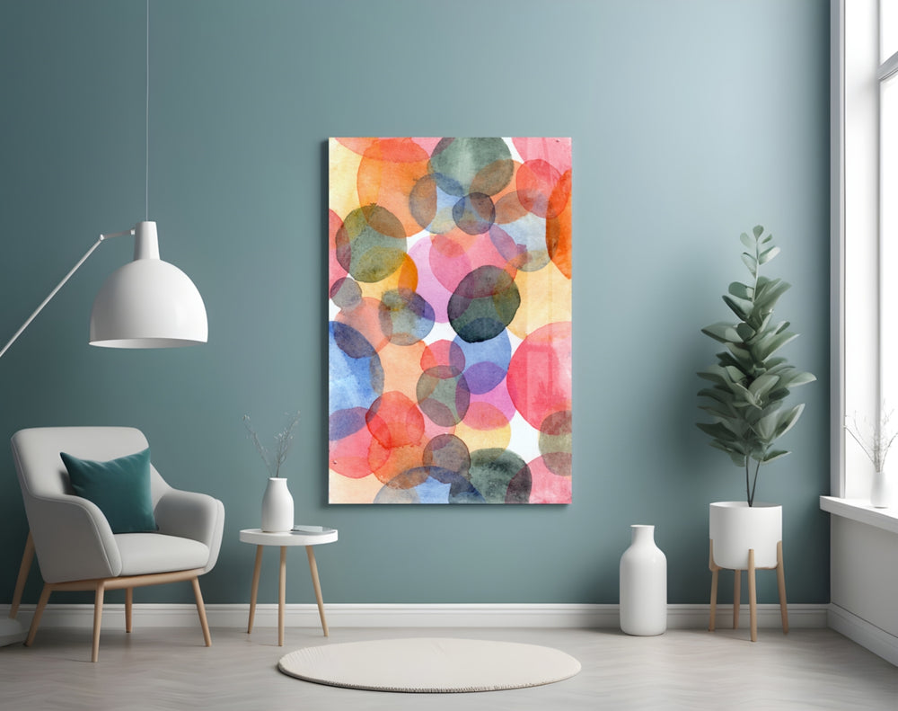 Watercolor glass wall art styled above a bed in a whimsical child's room