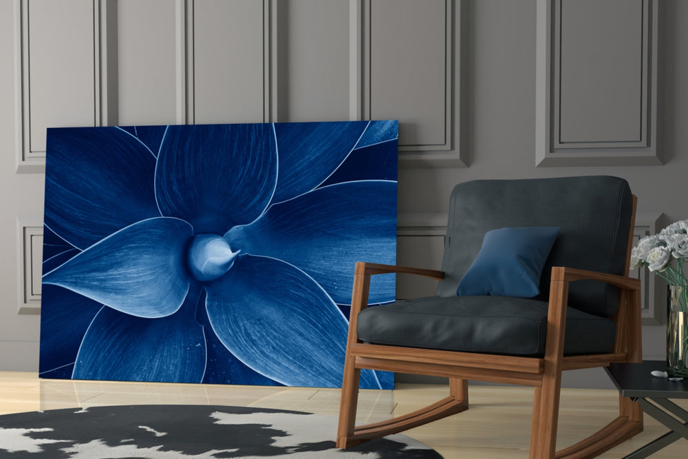 Macro Flower glass print enhancing a bedroom with serene drama