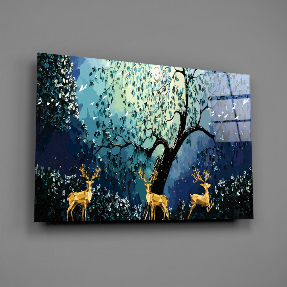 Golden-stag panel bringing fairy-tale drama to a contemporary living space