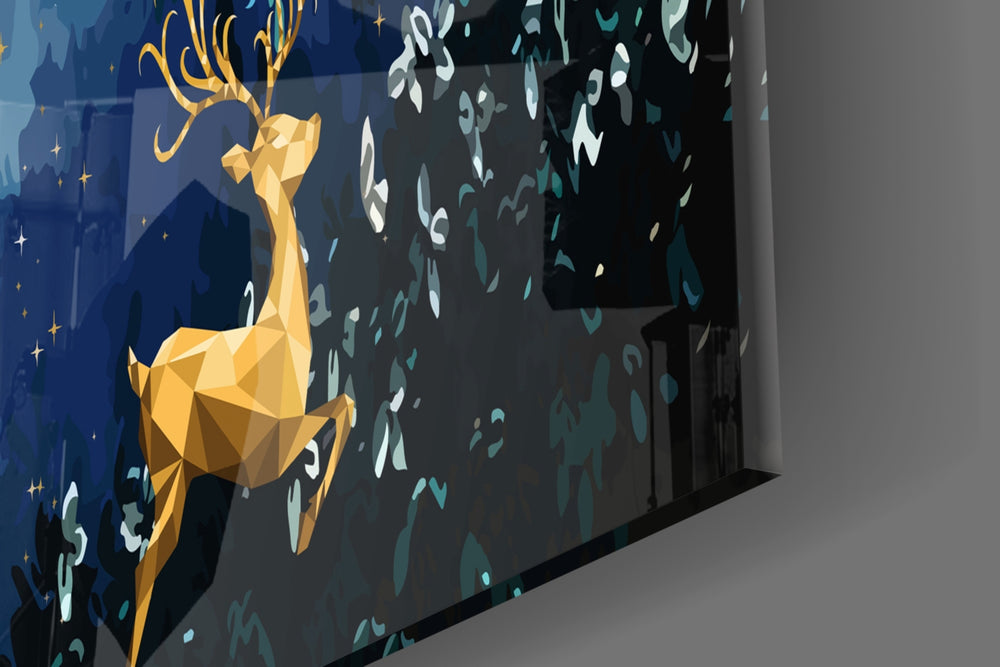 Golden Deers artwork anchoring a wall with moody mystical palette