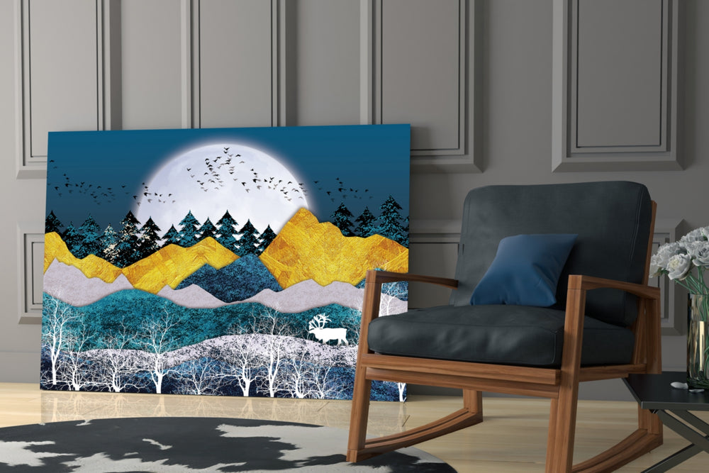 Illustration Landscape glass print enhancing a bedroom with serene wonder